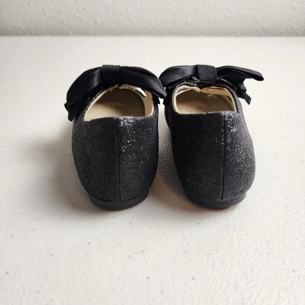 Joyfolie Toddler Girls Black Glitter Bow Ballet Flats Dress Shoes